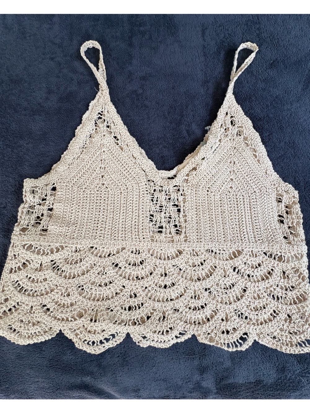 Anthropologie Blue tassel Crochet Halter Tank Top - Cream